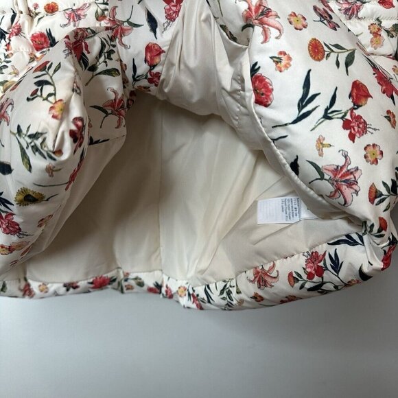 J Crew Puffer Jacket Womens XXS Cream Floral Cottagecore Grannycore Warm Boho - Picture 9 of 16
